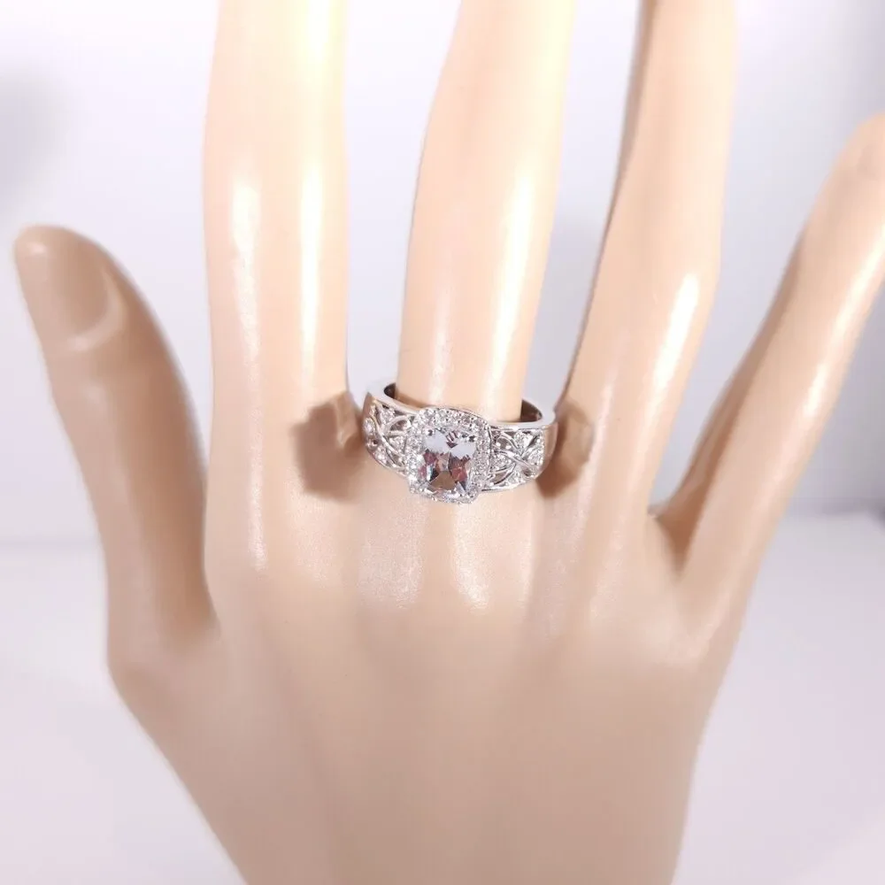 Aquamarine and Zircon Ring 1.1 Carats Size 8
